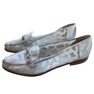 El Vaquero 40.5 10.5 Loafers Horsebit Iridescent Lace Silver Leather Shoes Mesh